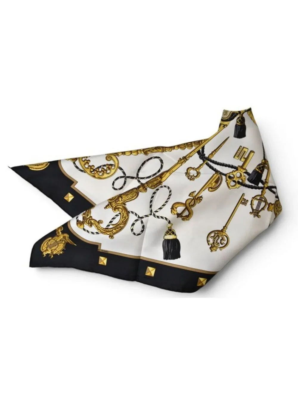 ★SOLD★ Hermes Carre 90 Scarf Key Pattern les Cles Vintage Black White - Picture 2 of 9